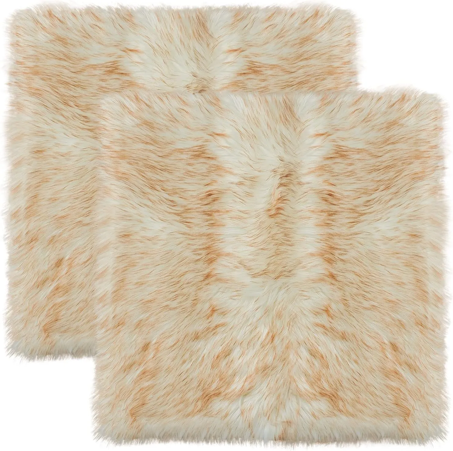 Softlife White Faux Fur Sheepskin Chair Cover 2 PCs Seat Cushion Pad Super Soft Area Rugs for Living Bedroom Sofa Dorm (1.6ft x 1.6ft, White with Brown Tips,)