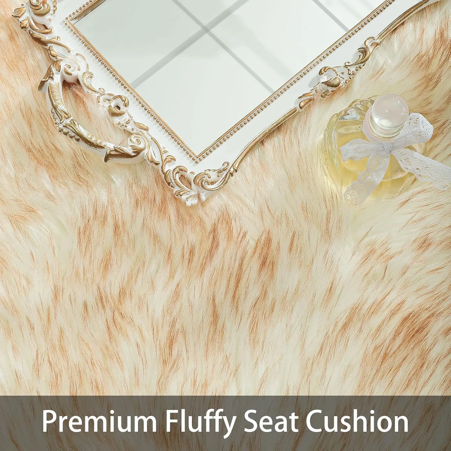 Softlife White Faux Fur Sheepskin Chair Cover 2 PCs Seat Cushion Pad Super Soft Area Rugs for Living Bedroom Sofa Dorm (1.6ft x 1.6ft, White with Brown Tips,)