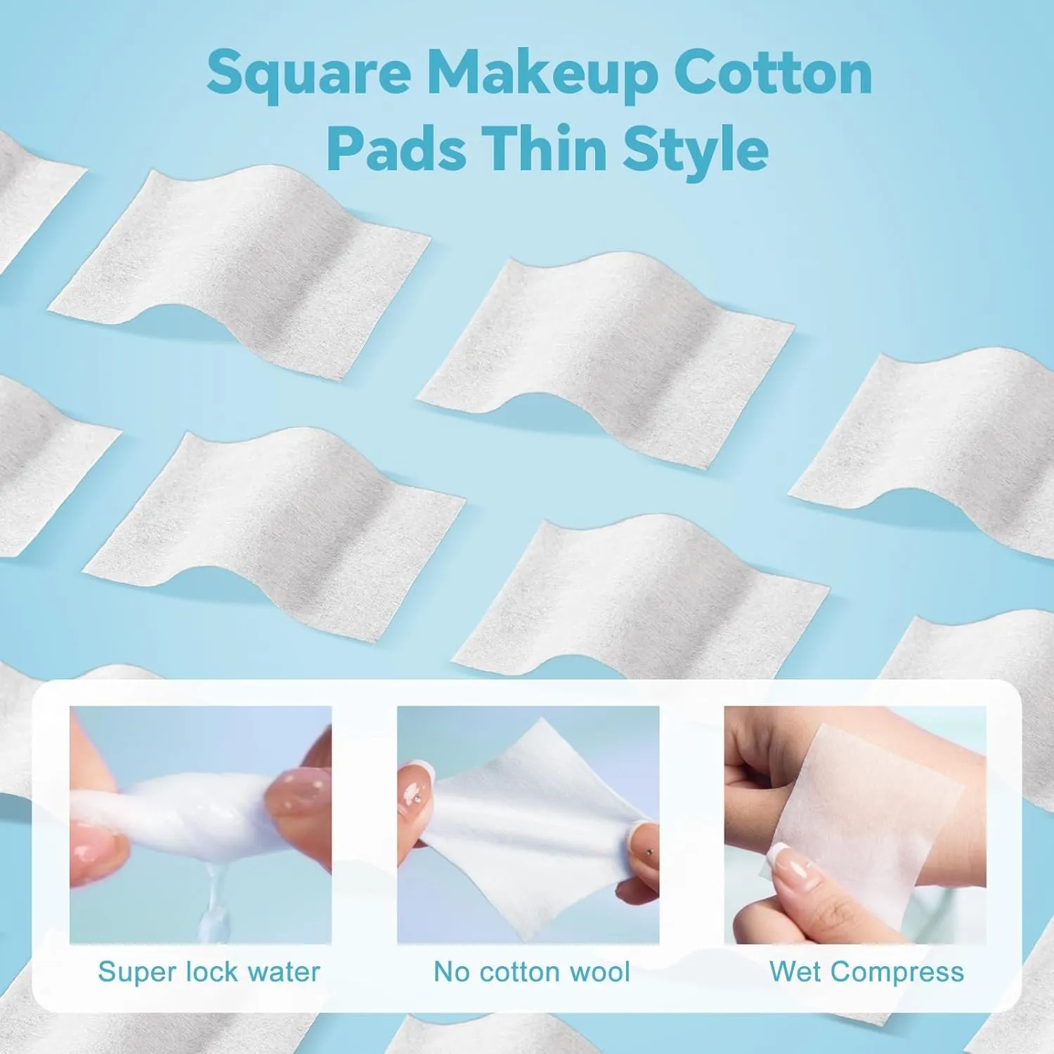 Square Cotton Pads for Face (1000 Count) - 100% Pure Cotton, Soft Lint-Free Makeup Remover Pads for Facial and Eye Use, Double-Sided Design to Save Water, Hypoallergenic (200 Thick & 800 Ultra-Thin)