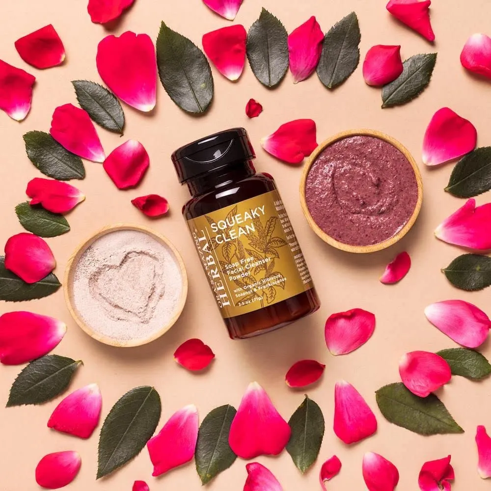 Squeaky Clean, Vegan Hibiscus Face Scrub Powder, Frankincense and Clay Facial Exfoliator