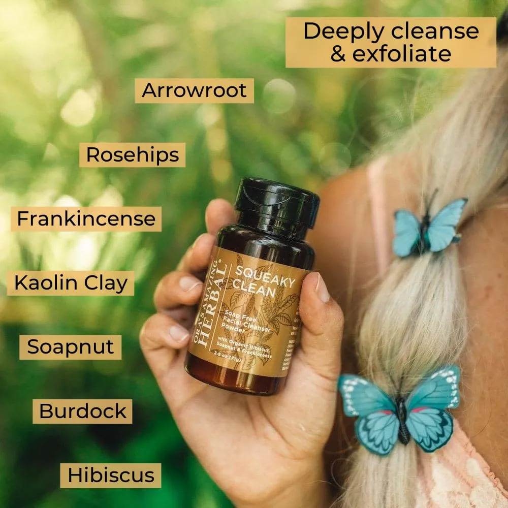 Squeaky Clean, Vegan Hibiscus Face Scrub Powder, Frankincense and Clay Facial Exfoliator