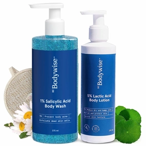 SS 1% Salicylic Acid Bodywash 375 mL with Loofah & 5% Lactic Acid Lotion 200 mL for Women | Helps to Prevent Body Acne, Cleanses Skin & Nourishes Skin | Paraben and SLS Free