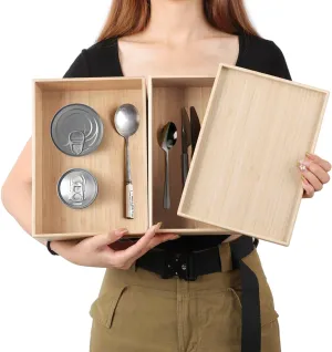 Stackable Bamboo Drawer Organizer Set – 2 Boxes with 1 Lid | Wood-Laminated Trays for Kitchen Utensils, Silverware & Flatware – Storage Fits Cabinets, Pantry, Bathroom & Office | 10.2"x7.3" (2-Pack)