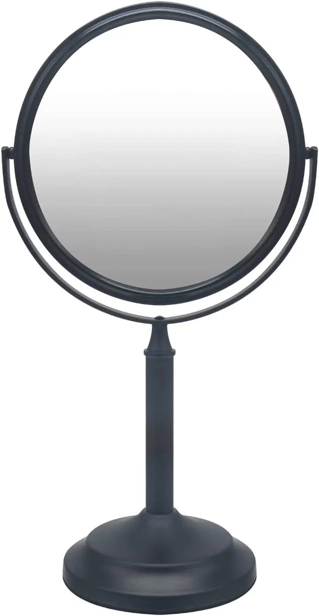 Stainless Steel Tabletop Makeup Vanity Mirror 1X and 3X Magnification Round Swivel Mirror for Desk, Bedroom, Bathroom (Black)