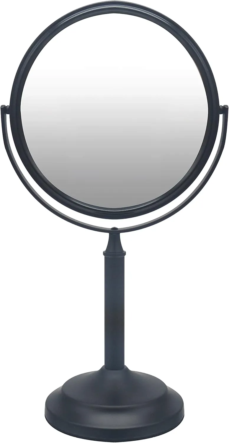 Stainless Steel Tabletop Makeup Vanity Mirror 1X and 3X Magnification Round Swivel Mirror for Desk, Bedroom, Bathroom (Black)