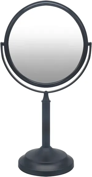 Stainless Steel Tabletop Makeup Vanity Mirror 1X and 3X Magnification Round Swivel Mirror for Desk, Bedroom, Bathroom (Black)
