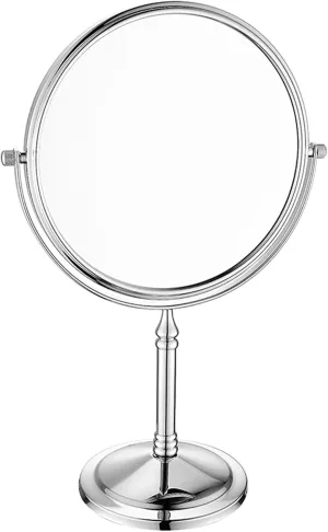 Standing Makeup Mirrors, 8 Inch Double Sided Brass Countertop Vanity Mirror with Magnifying, Tabletop Rotatable Shaving Mirrors,Chrome,5X