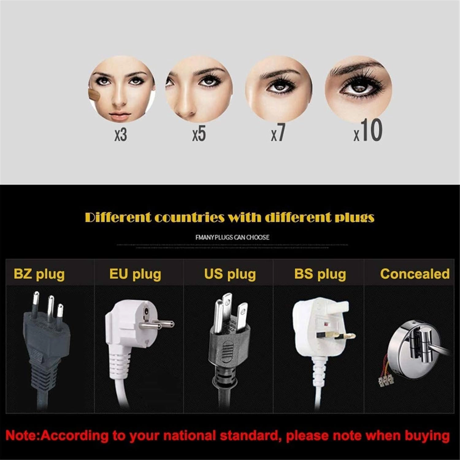 Standing LED Makeup Mirror with Light and 3X/5X/7X/10X Magnification, 8 Inch Brass Countertop Cosmetic Vanity Mirrors with Switch and Plug,Chrome,3X(Gold,7X)
