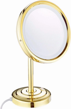 Standing LED Makeup Mirror with Light and 3X/5X/7X/10X Magnification, 8 Inch Brass Countertop Cosmetic Vanity Mirrors with Switch and Plug,Chrome,3X(Gold,7X)