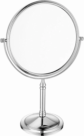 Standing Makeup Mirrors, 8 Inch Double Sided Brass Countertop Vanity Mirror with Magnifying, Tabletop Rotatable Shaving Cosmetic Mirrors (Chrome 7X)
