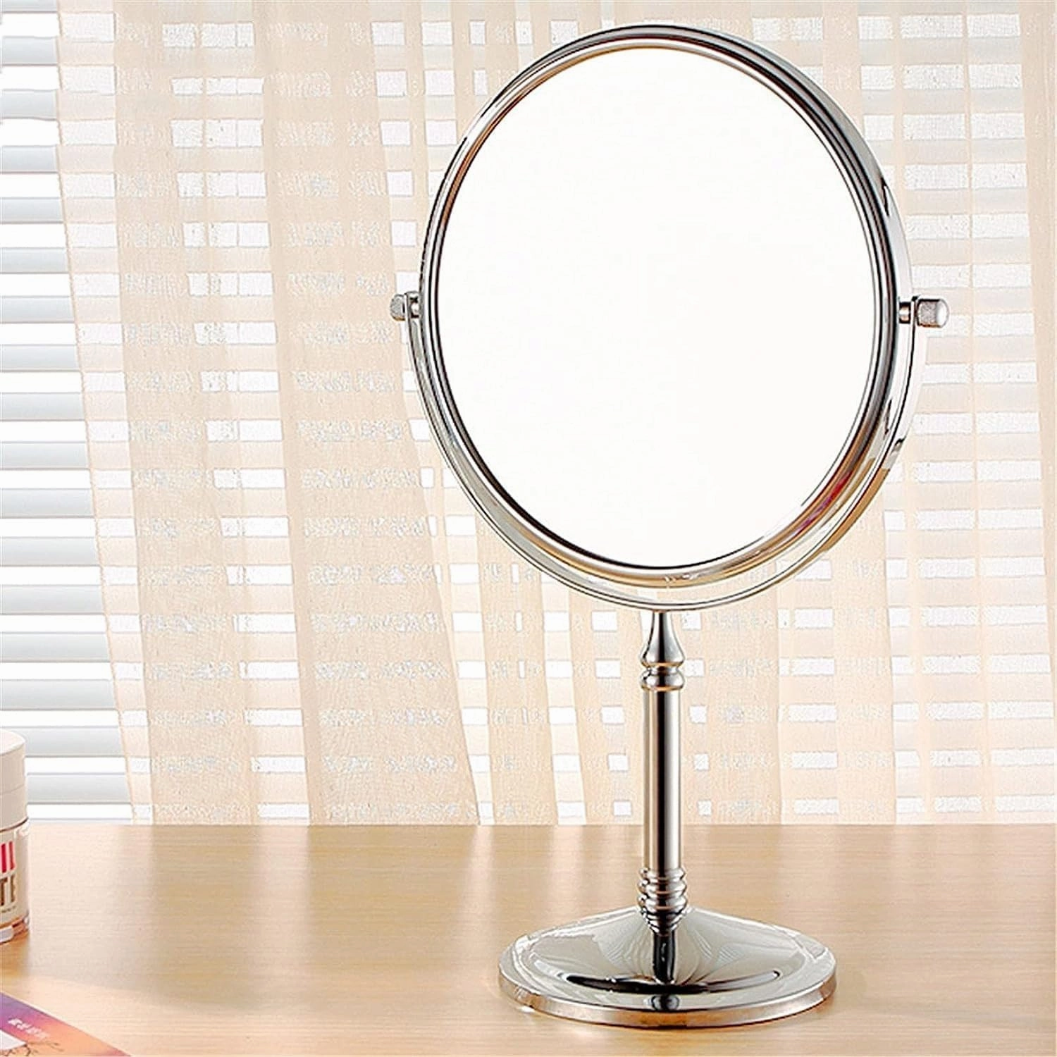 Standing Makeup Mirrors, 8 Inch Double Sided Brass Countertop Vanity Mirror with Magnifying, Tabletop Rotatable Shaving Cosmetic Mirrors (Chrome 7X)
