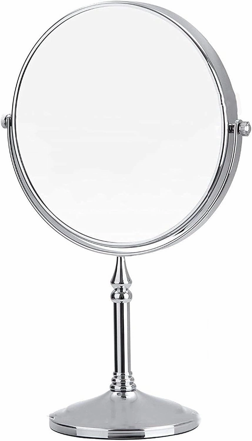 Standing Makeup Mirrors, 8 Inch Double Sided Brass Countertop Vanity Mirror with Magnifying, Tabletop Rotatable Shaving Cosmetic Mirrors (Chrome 7X)