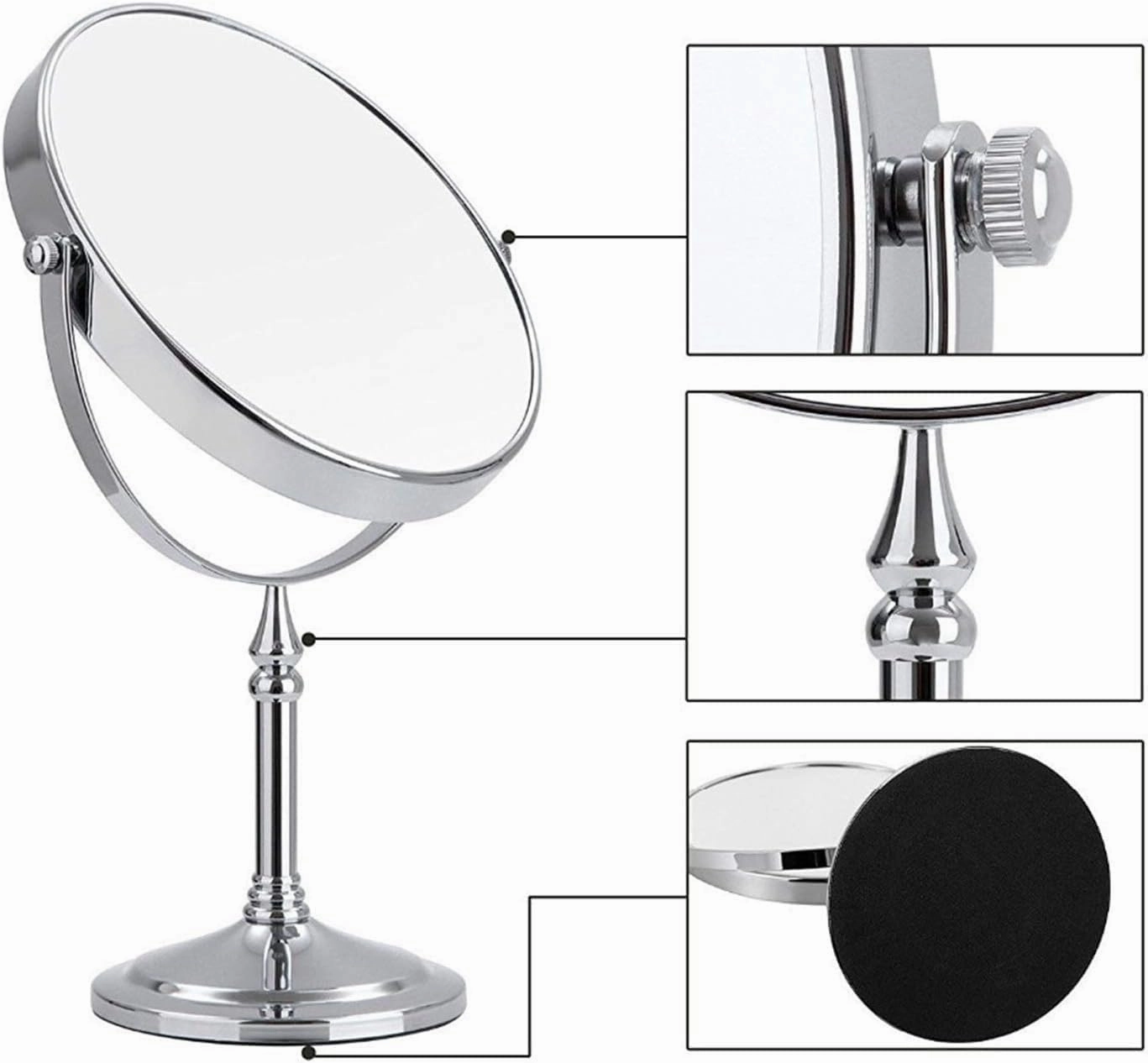 Standing Makeup Mirrors, 8 Inch Double Sided Brass Countertop Vanity Mirror with Magnifying, Tabletop Rotatable Shaving Cosmetic Mirrors (Chrome 7X)
