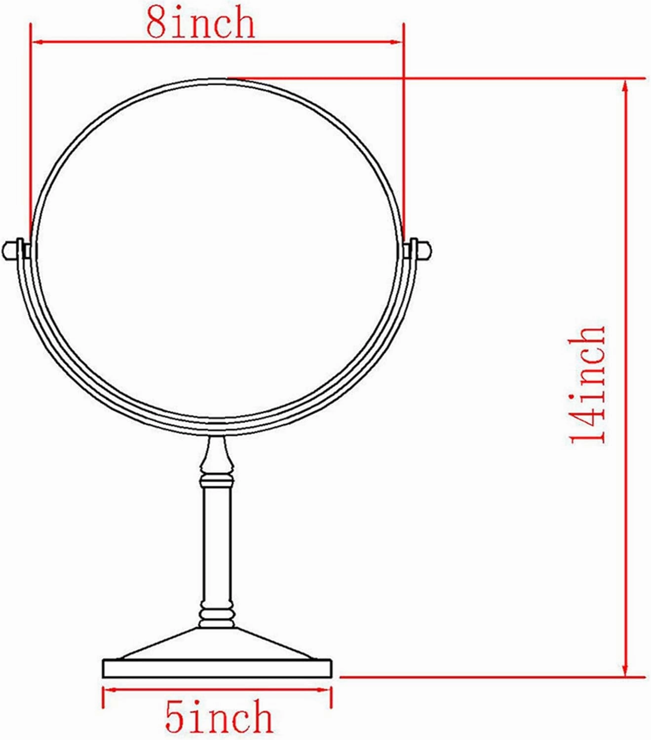 Standing Makeup Mirrors, 8 Inch Double Sided Brass Countertop Vanity Mirror with Magnifying, Tabletop Rotatable Shaving Mirrors,Chrome,5X (Gold 7X) (Gold 10X)
