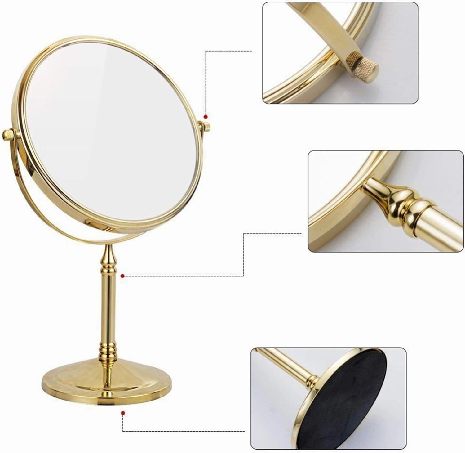 Standing Makeup Mirrors, 8 Inch Double Sided Brass Countertop Vanity Mirror with Magnifying, Tabletop Rotatable Shaving Mirrors,Chrome,5X (Gold 7X) (Gold 10X)