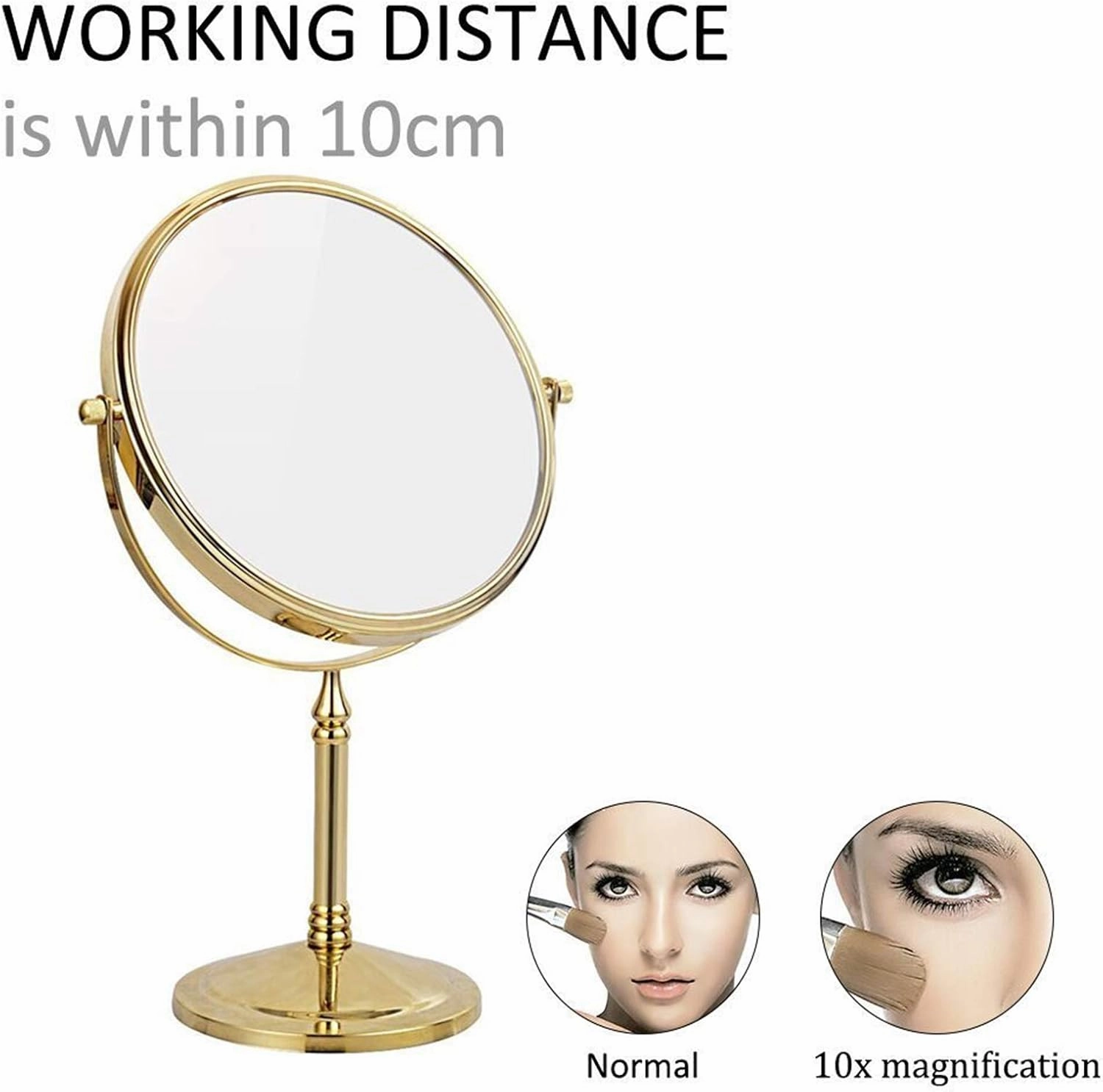 Standing Makeup Mirrors, 8 Inch Double Sided Brass Countertop Vanity Mirror with Magnifying, Tabletop Rotatable Shaving Mirrors,Chrome,5X (Gold 7X) (Gold 10X)