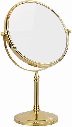 Standing Makeup Mirrors, 8 Inch Double Sided Brass Countertop Vanity Mirror with Magnifying, Tabletop Rotatable Shaving Mirrors,Chrome,5X (Gold 7X) (Gold 10X)