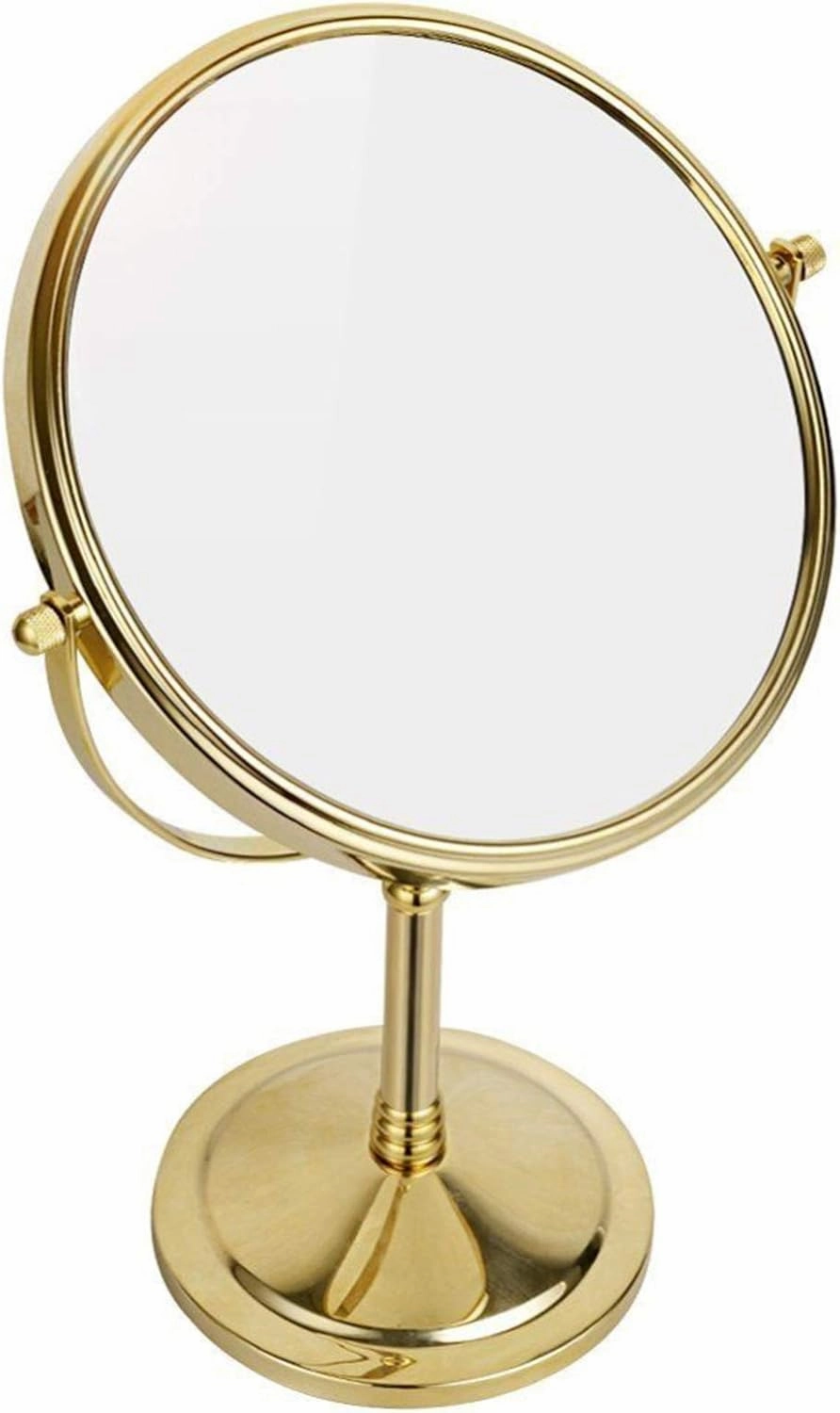 Standing Makeup Mirrors, 8 Inch Double Sided Brass Countertop Vanity Mirror with Magnifying, Tabletop Rotatable Shaving Mirrors,Chrome,5X (Gold 7X) (Gold 10X)