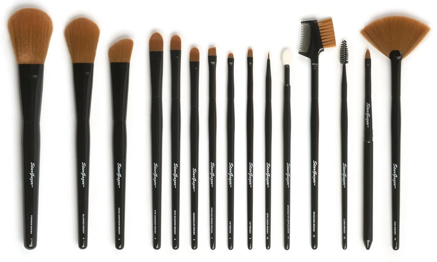 Stargazer 15 Piece Make-Up Brush Set for your complete cosmetic application needs in a handy roll case.