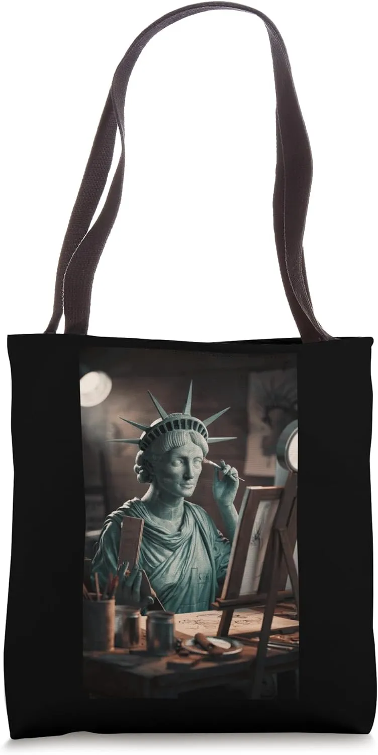 Statue Of Liberty Applying Makeup Art Painting Tote Bag