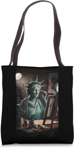 Statue Of Liberty Applying Makeup Art Painting Tote Bag