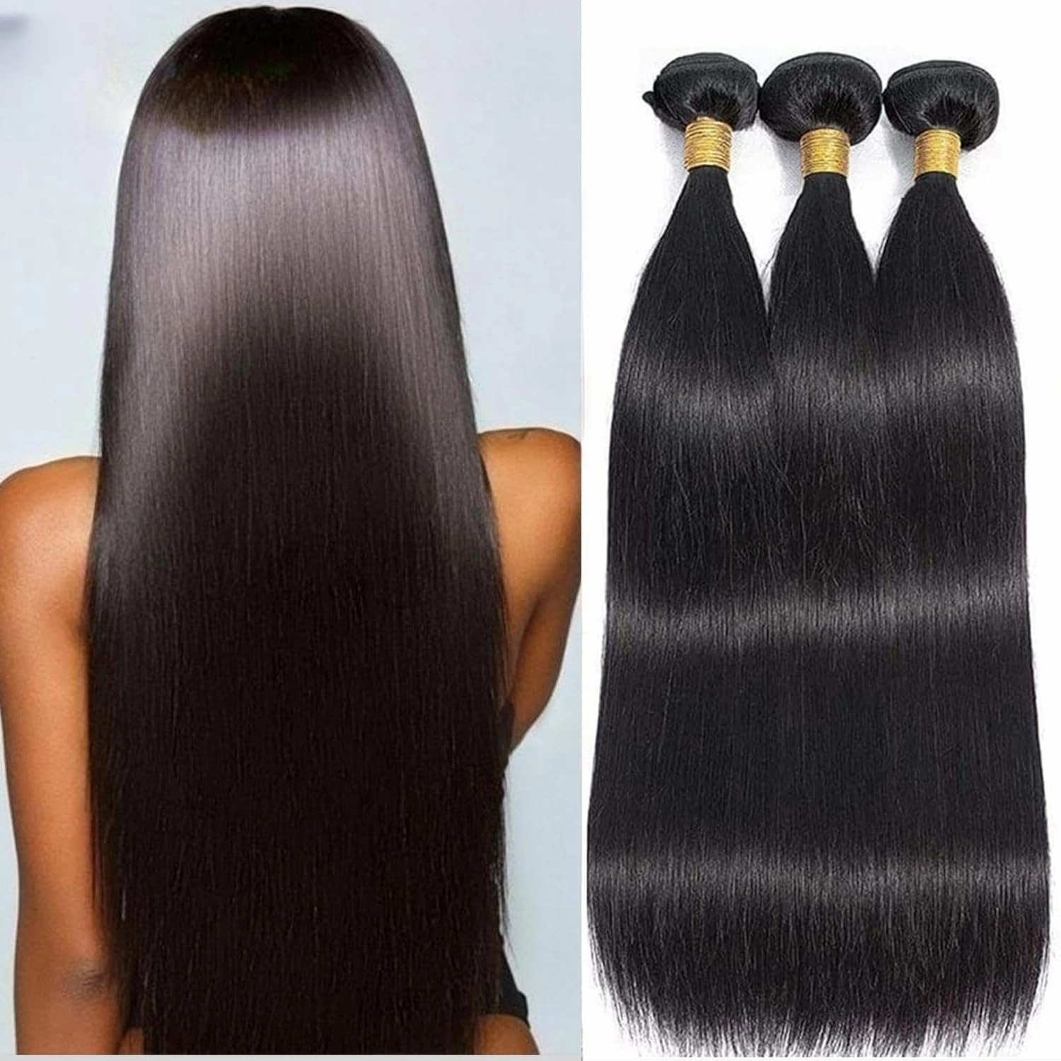 Straight Bundles Human Hair 14 16 18 Inch 10A Brazilian 100% Unprocessed Virgin 3 Bundles Human Hair Weave Extensions Natural Color