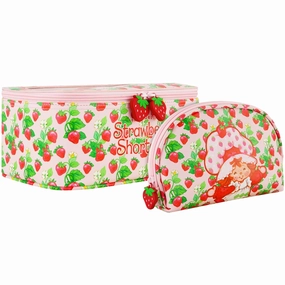 Strawberry Shortcake 2-Piece Travel Cosmetic Case Set, Sweet Strawberry Design, Travel Organizer with Zipper Pulls and Mirror, Multi