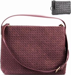 Suede Hobo Bag for Women Hand-Woven Bag Made of Suede Fabric Casual Tote Bag (New Red)