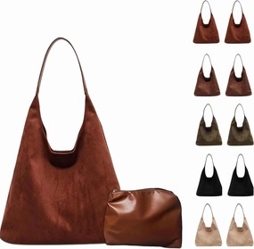 Suede Hobo Bag for Women, Suede Purse Slouchy Brown Tote Handbag, Shoulder bag for Travel and Work 2024