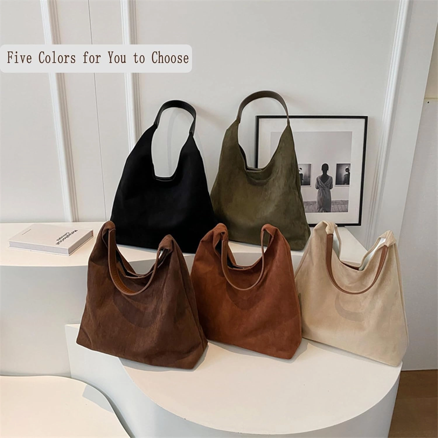 Suede Hobo Bag for Women, Suede Purse Slouchy Brown Tote Handbag, Shoulder bag for Travel and Work 2024