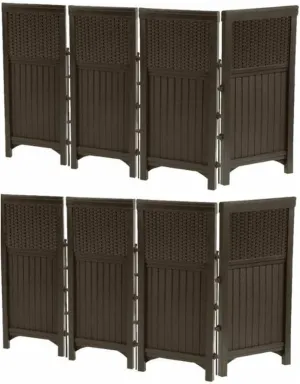 Suncast 2 Pack 4 Freestanding Wicker Resin 2 x 23 x 44 Inch Reversible Weather-Resistant Outdoor Panel Screen Corner Enclosure, Brown