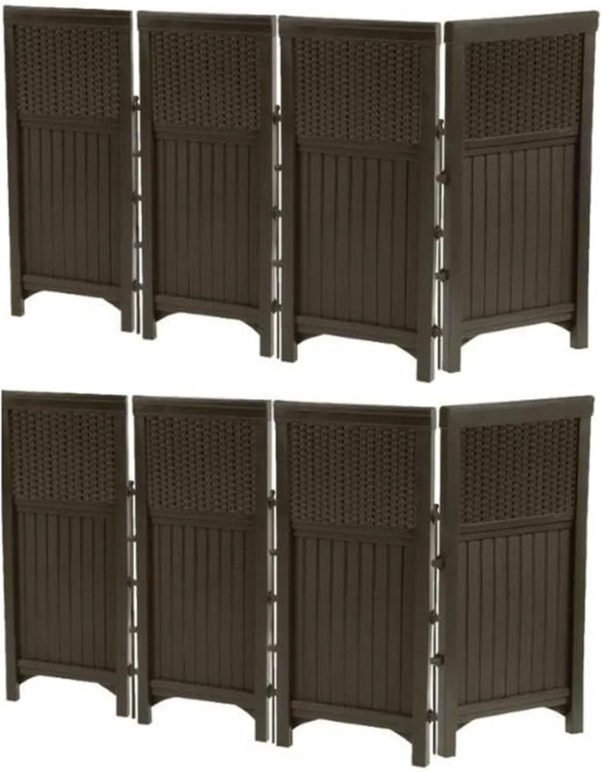 Suncast 2 Pack 4 Freestanding Wicker Resin 2 x 23 x 44 Inch Reversible Weather-Resistant Outdoor Panel Screen Corner Enclosure, Brown