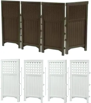 Suncast 4 Panel Wicker Screen Enclosure, Java & Outdoor 4-Panel Fence, White