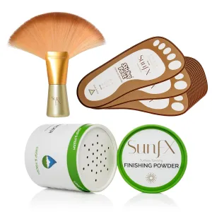 SunFX Post Spray Tan Translucent Finishing Powder | Talc Free | Sunless Tanning Powder with Large Professional Fan Brush & 100 pk of Disposable Sticky Feet