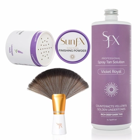 SunFX Tanning Kit – Violet Royal Spray Tan Solution, Finishing Powder & Fan Brush for Flawless, Streak-Free Tanning