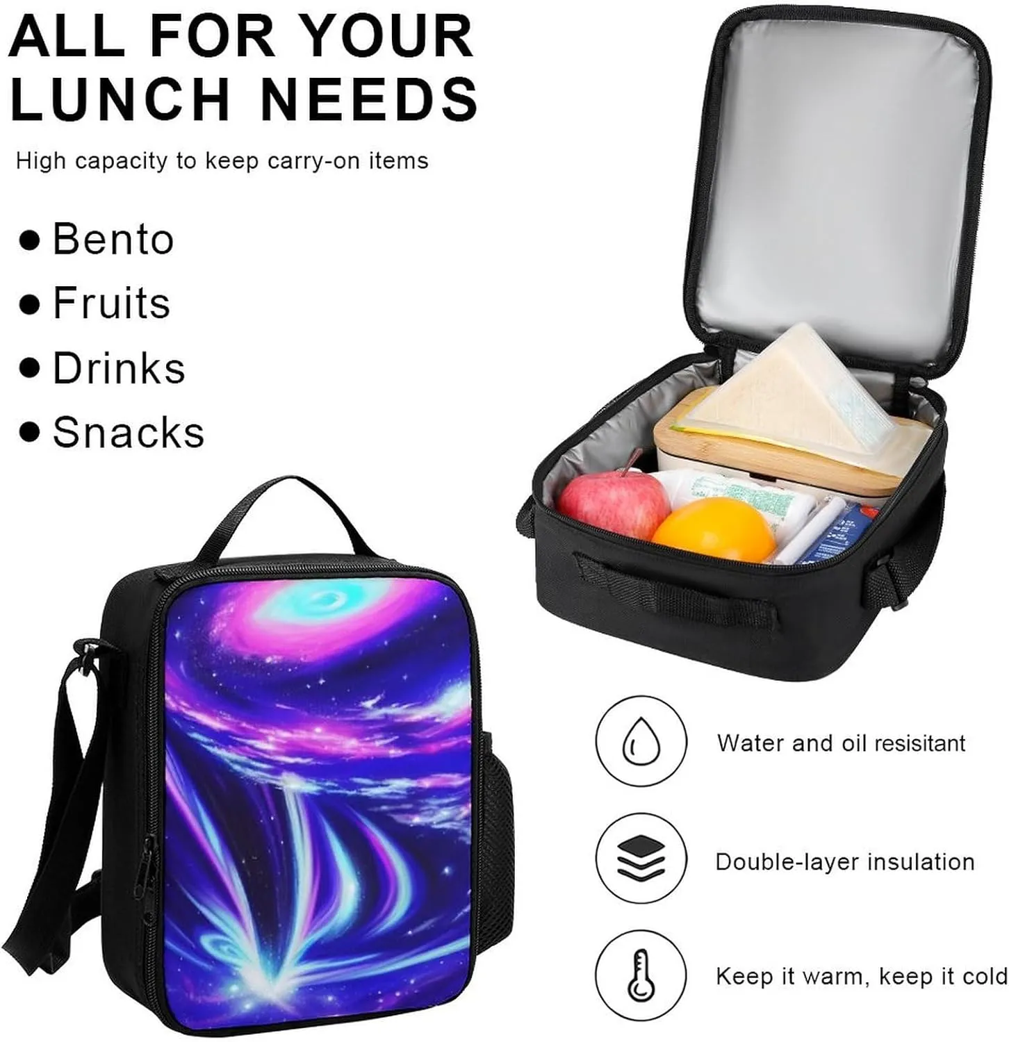Supdreamc 3 Piece Backpack Sets, Galaxy Space Art Carry On Bag Lunch Bag Pencil Case, College Bookbag, Travel Hiking Daypack Computer Bag, One Size