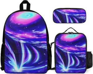 Supdreamc 3 Piece Backpack Sets, Galaxy Space Art Carry On Bag Lunch Bag Pencil Case, College Bookbag, Travel Hiking Daypack Computer Bag, One Size