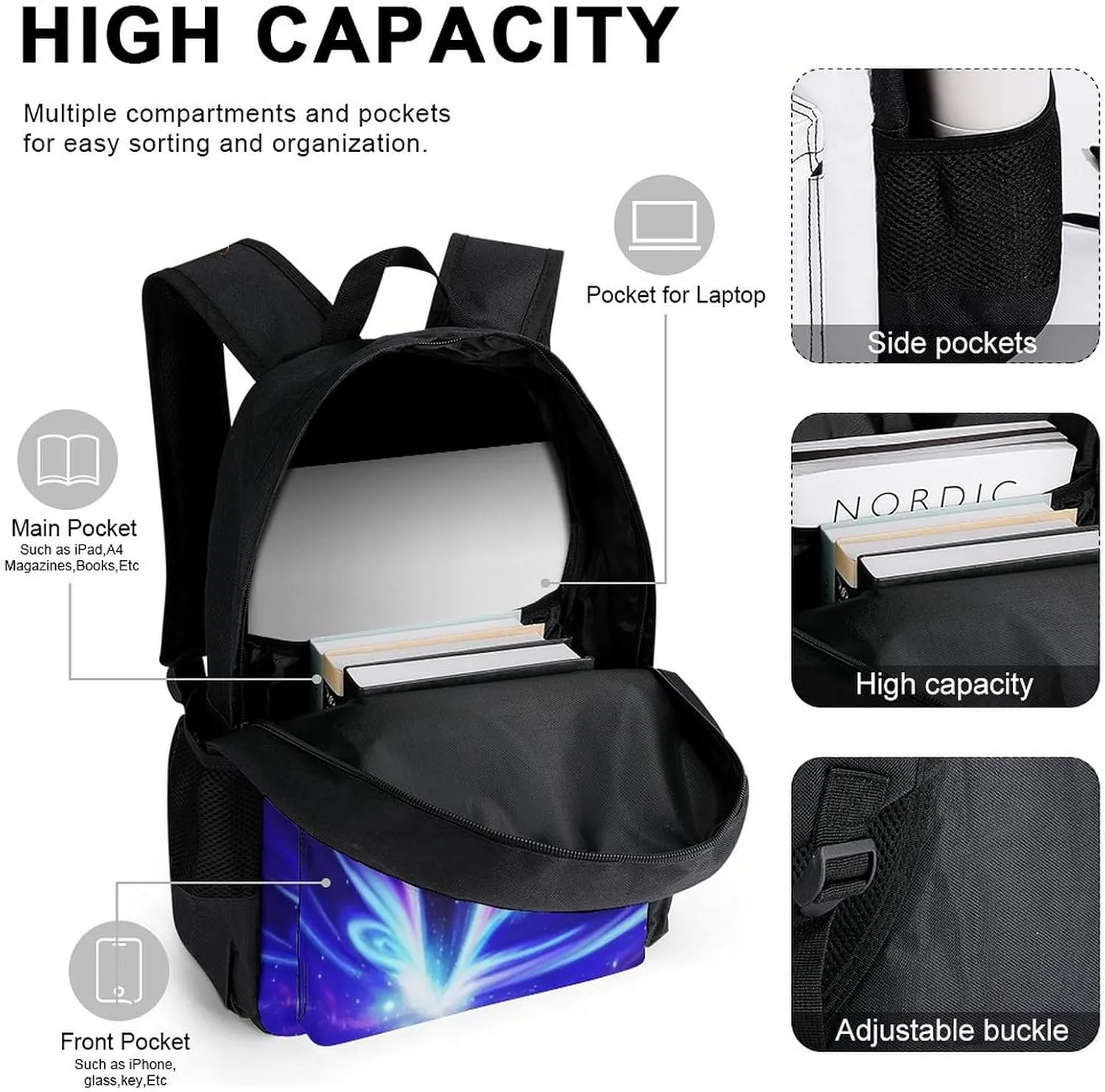 Supdreamc 3 Piece Backpack Sets, Galaxy Space Art Carry On Bag Lunch Bag Pencil Case, College Bookbag, Travel Hiking Daypack Computer Bag, One Size
