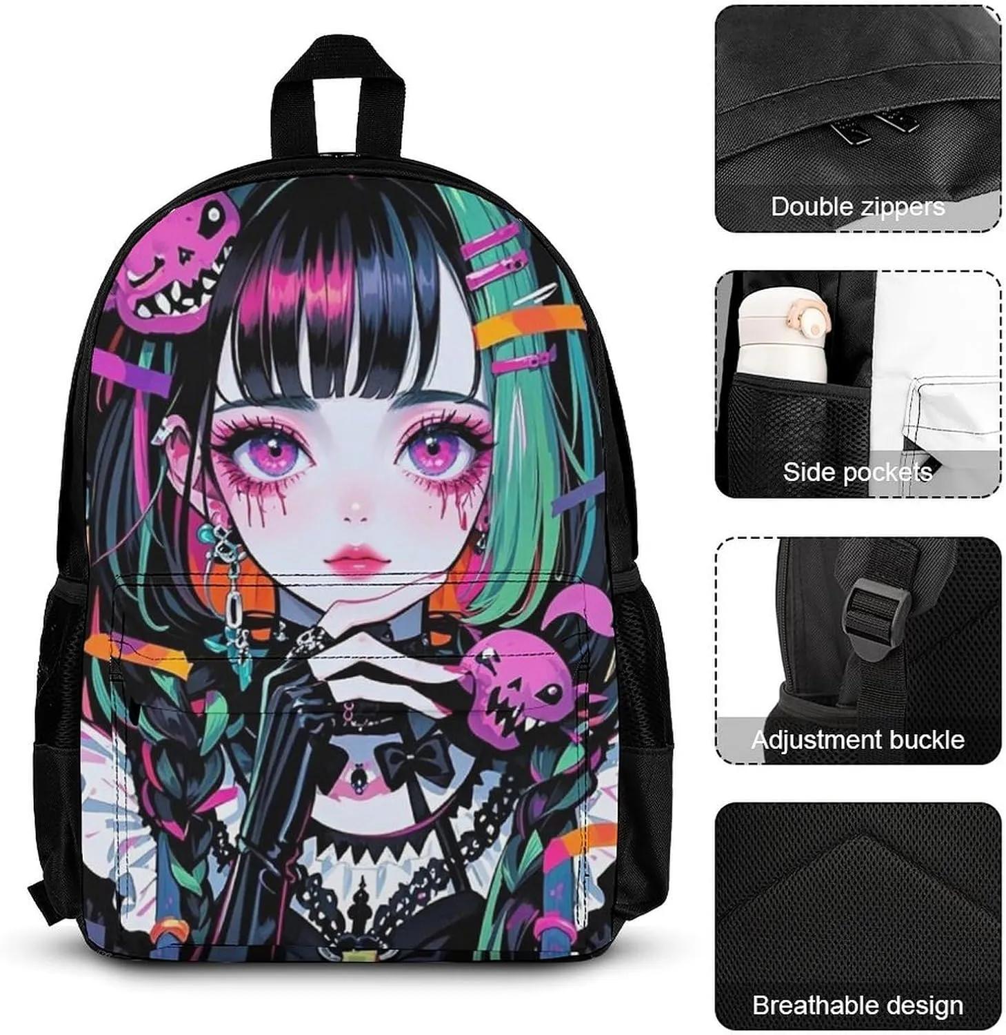 Supdreamc Adults Daypack Sets - Beautiful Gothic Woman Neon Art Bookbag 3 Piece College Daypack Traveling & Camping Backpack, 3 Piece Climbing Shoulder Bag