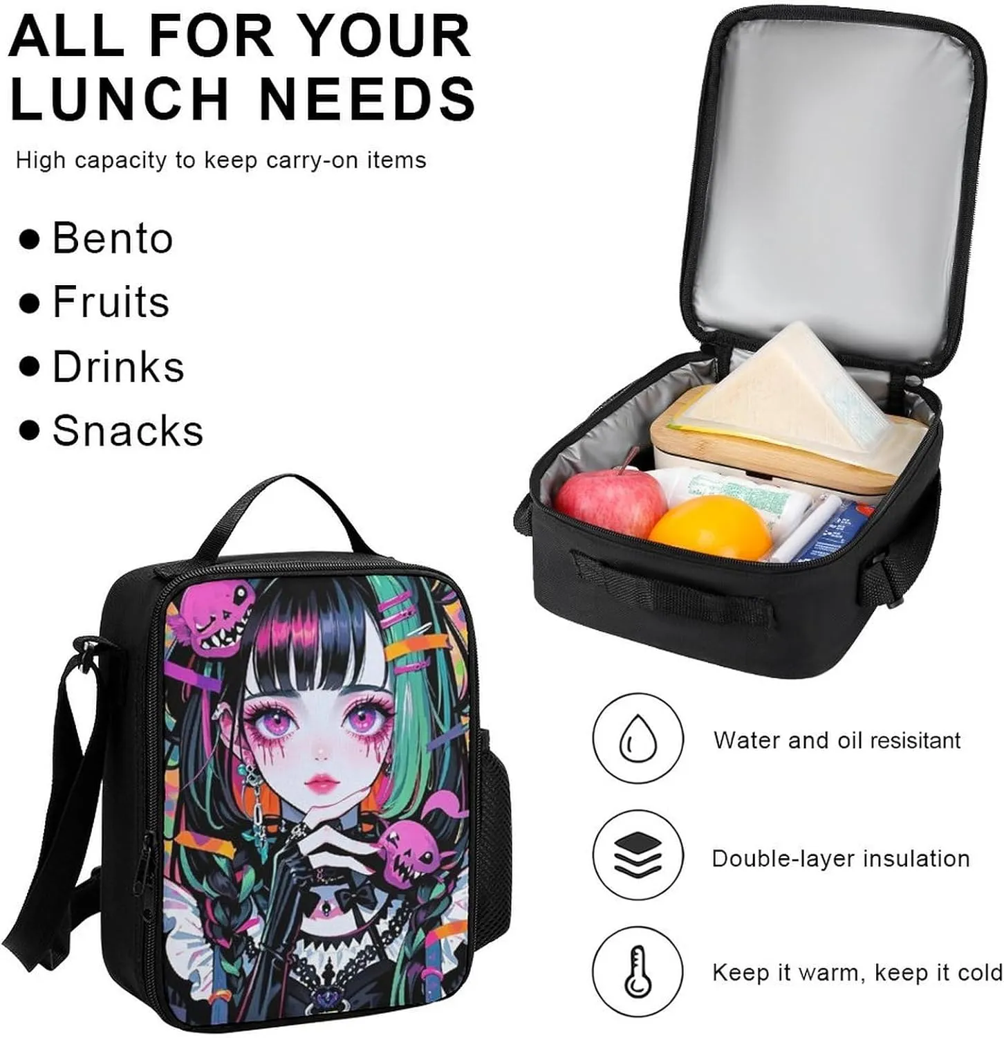 Supdreamc Adults Daypack Sets - Beautiful Gothic Woman Neon Art Bookbag 3 Piece College Daypack Traveling & Camping Backpack, 3 Piece Climbing Shoulder Bag