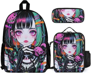 Supdreamc Adults Daypack Sets - Beautiful Gothic Woman Neon Art Bookbag 3 Piece College Daypack Traveling & Camping Backpack, 3 Piece Climbing Shoulder Bag