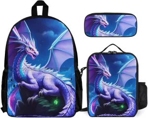 Supdreamc Travel Hiking Bag & Day Pack 3 Piece Daypack Climbing Shoulder Bag Large Capacity Backpack Mystery Dragon Magical Art College Bookbag for Adults