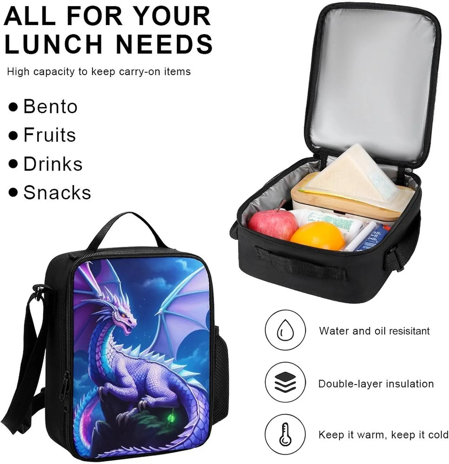 Supdreamc Travel Hiking Bag & Day Pack 3 Piece Daypack Climbing Shoulder Bag Large Capacity Backpack Mystery Dragon Magical Art College Bookbag for Adults