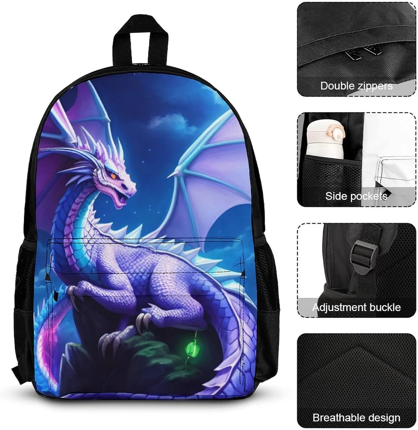 Supdreamc Travel Hiking Bag & Day Pack 3 Piece Daypack Climbing Shoulder Bag Large Capacity Backpack Mystery Dragon Magical Art College Bookbag for Adults