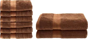 Superior Bath and Hand Towel Set, Rayon from Bamboo Cotton Blend, Ideal for Bathroom, Guest Bathroom, and Beach, Includes; 6 Pieces Hand Towels 16” x 30” and 2 Pieces Bath Towels 30” x 54”, Cocoa