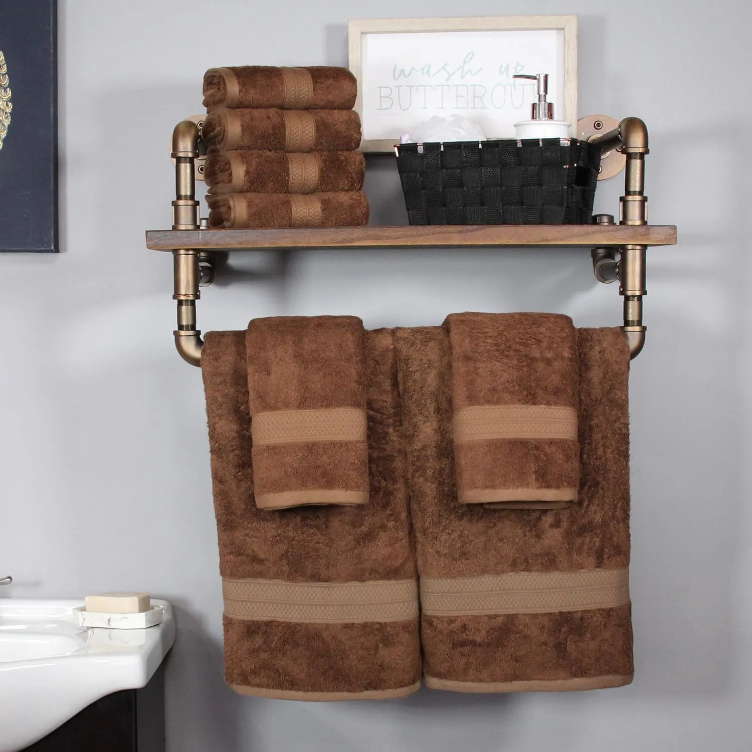 Superior Bath and Hand Towel Set, Rayon from Bamboo Cotton Blend, Ideal for Bathroom, Guest Bathroom, and Beach, Includes; 6 Pieces Hand Towels 16” x 30” and 2 Pieces Bath Towels 30” x 54”, Cocoa