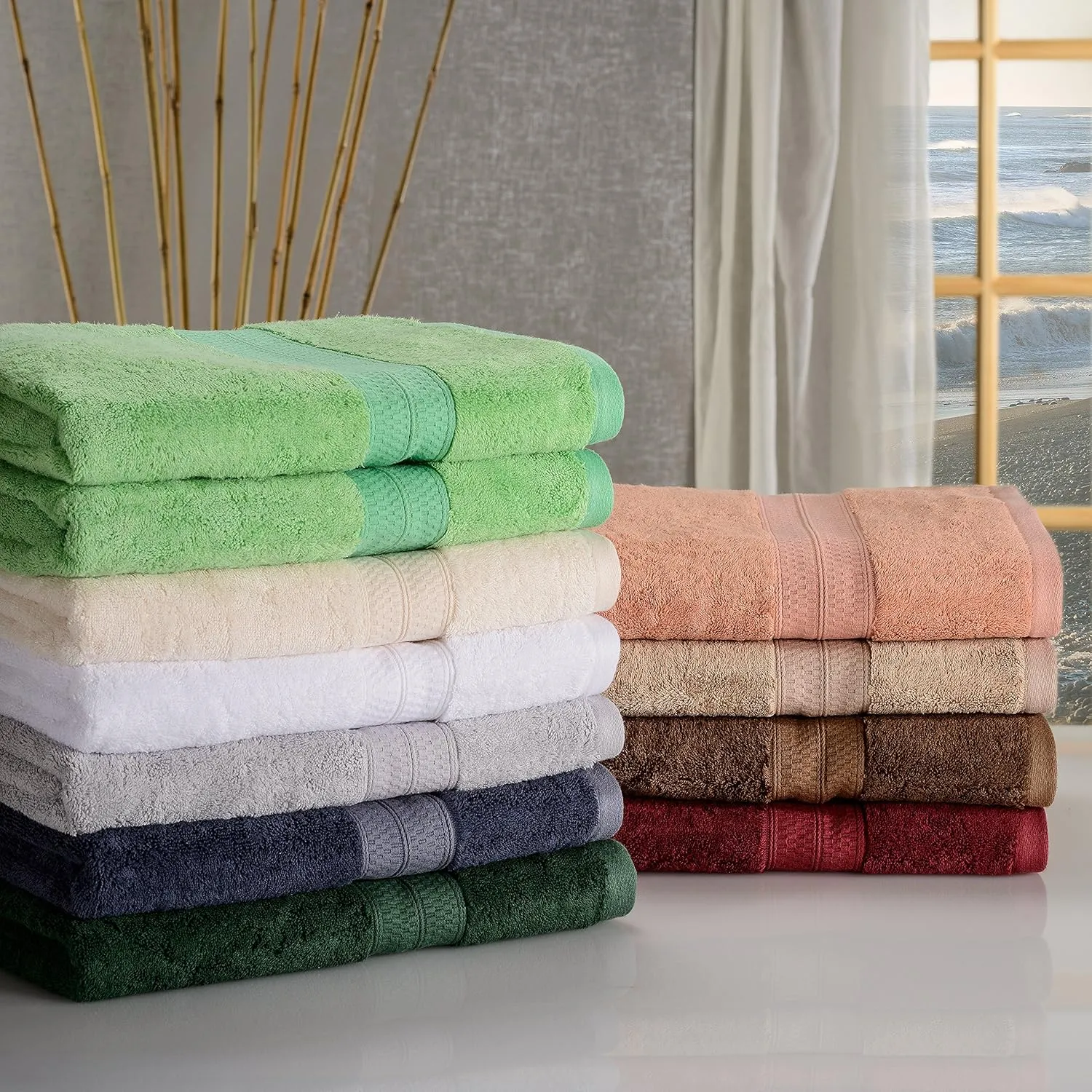 Superior Bath and Hand Towel Set, Rayon from Bamboo Cotton Blend, Ideal for Bathroom, Guest Bathroom, and Beach, Includes; 6 Pieces Hand Towels 16” x 30” and 2 Pieces Bath Towels 30” x 54”, Cocoa