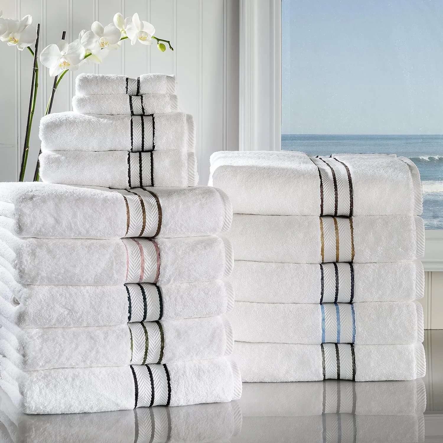 Superior Turkish Cotton Ultra-Plush 6-Piece Towel Set, Ideal for Master Bath, Guest Bathroom, Fast Drying, Shower, Spa, Face/Washcloths, Hand, Bath Towels, Absorbent, Home Basics, Toast
