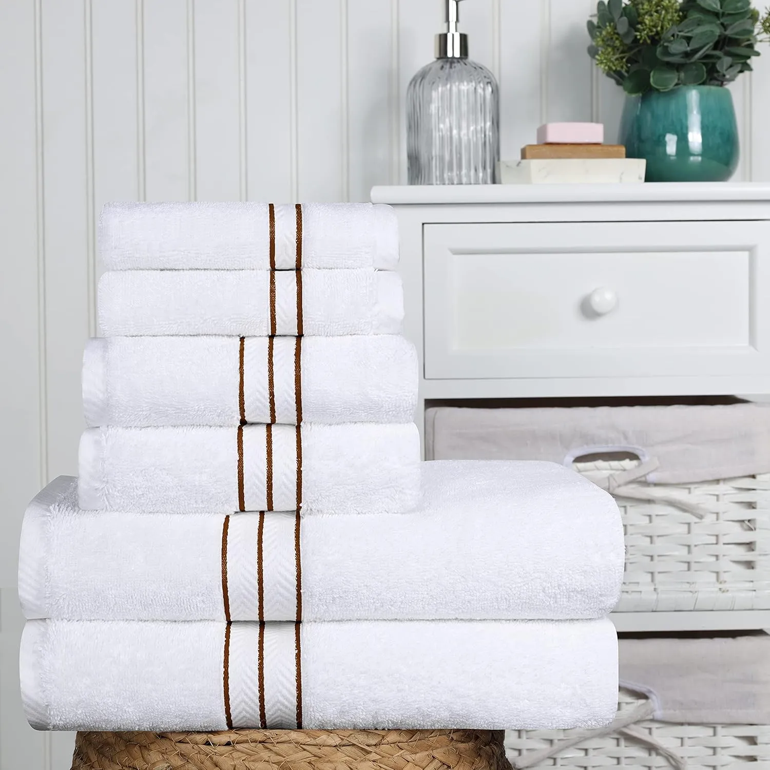 Superior Turkish Cotton Ultra-Plush 6-Piece Towel Set, Ideal for Master Bath, Guest Bathroom, Fast Drying, Shower, Spa, Face/Washcloths, Hand, Bath Towels, Absorbent, Home Basics, Toast