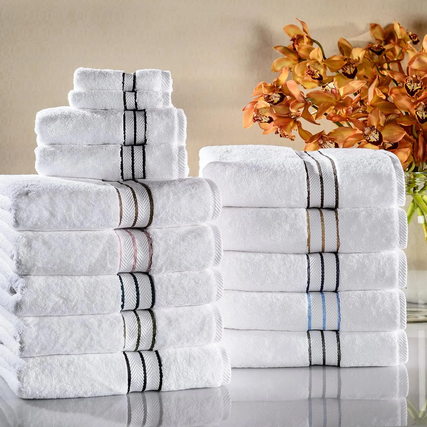 Superior Turkish Cotton Ultra-Plush 6-Piece Towel Set, Ideal for Master Bath, Guest Bathroom, Fast Drying, Shower, Spa, Face/Washcloths, Hand, Bath Towels, Absorbent, Home Basics, Toast